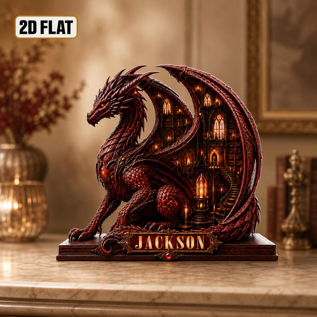 Personalized Dragon Book Wooden Block, Custom Name Dragon Library Home Decor, Book Lover Gift, Library Decor, Bookworm Wooden Sign – WBVLR13