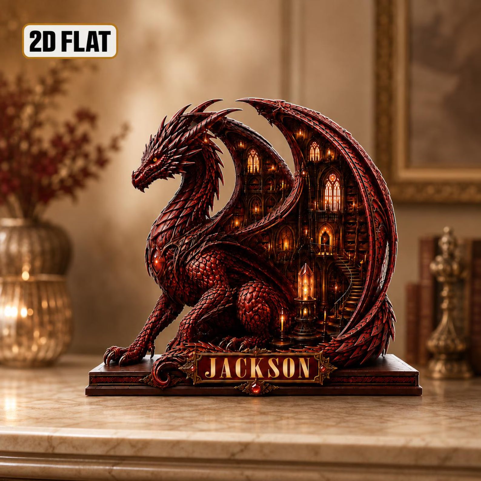 Personalized Dragon Book Wooden Block, Custom Name Dragon Library Home Decor, Book Lover Gift, Library Decor, Bookworm Wooden Sign – WBVLR13