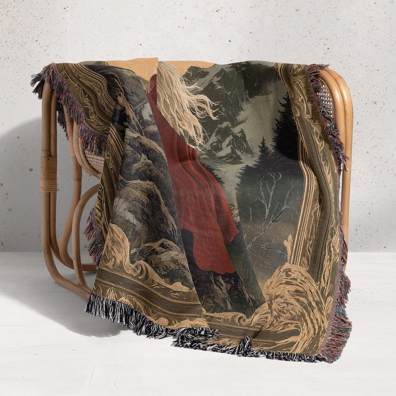 Manon Blackbeak & Abraxos Fantasy Woven Throw – Moody Dark Academia Tapestry Blanket, Booktok Throne of Glass Decor for Book Lovers BKVLR29