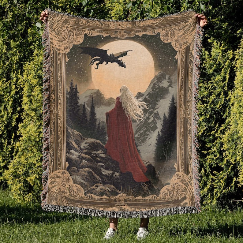 Manon Blackbeak & Abraxos Fantasy Woven Throw – Moody Dark Academia Tapestry Blanket, Booktok Throne of Glass Decor for Book Lovers BKVLR29