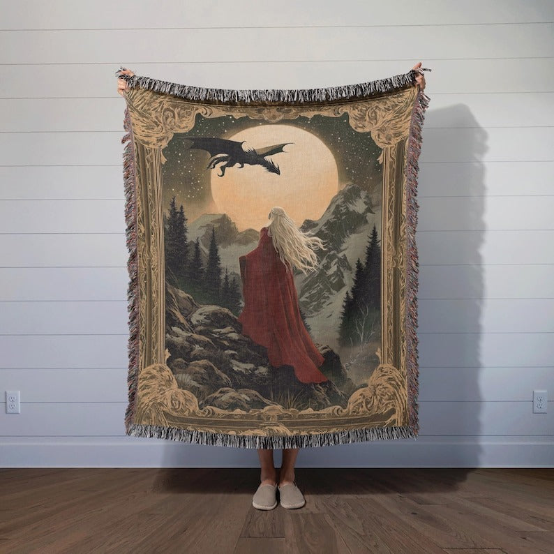 Manon Blackbeak & Abraxos Fantasy Woven Throw – Moody Dark Academia Tapestry Blanket, Booktok Throne of Glass Decor for Book Lovers BKVLR29