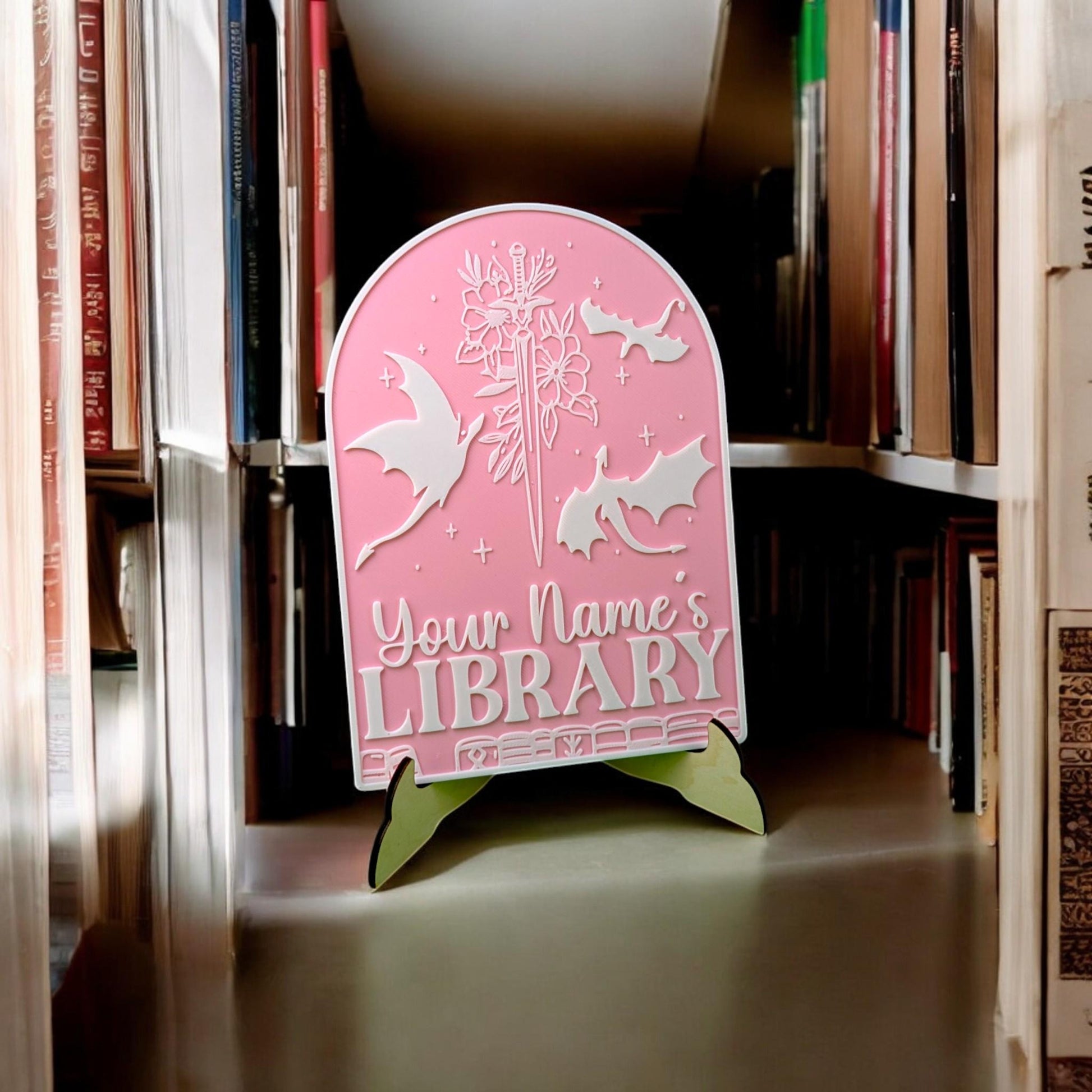 Fourth Wing Bookshelf Sign, Personalized Dragon Rider Decor, Custom Name Library Sign, Fantasy Bookish Shelf Display