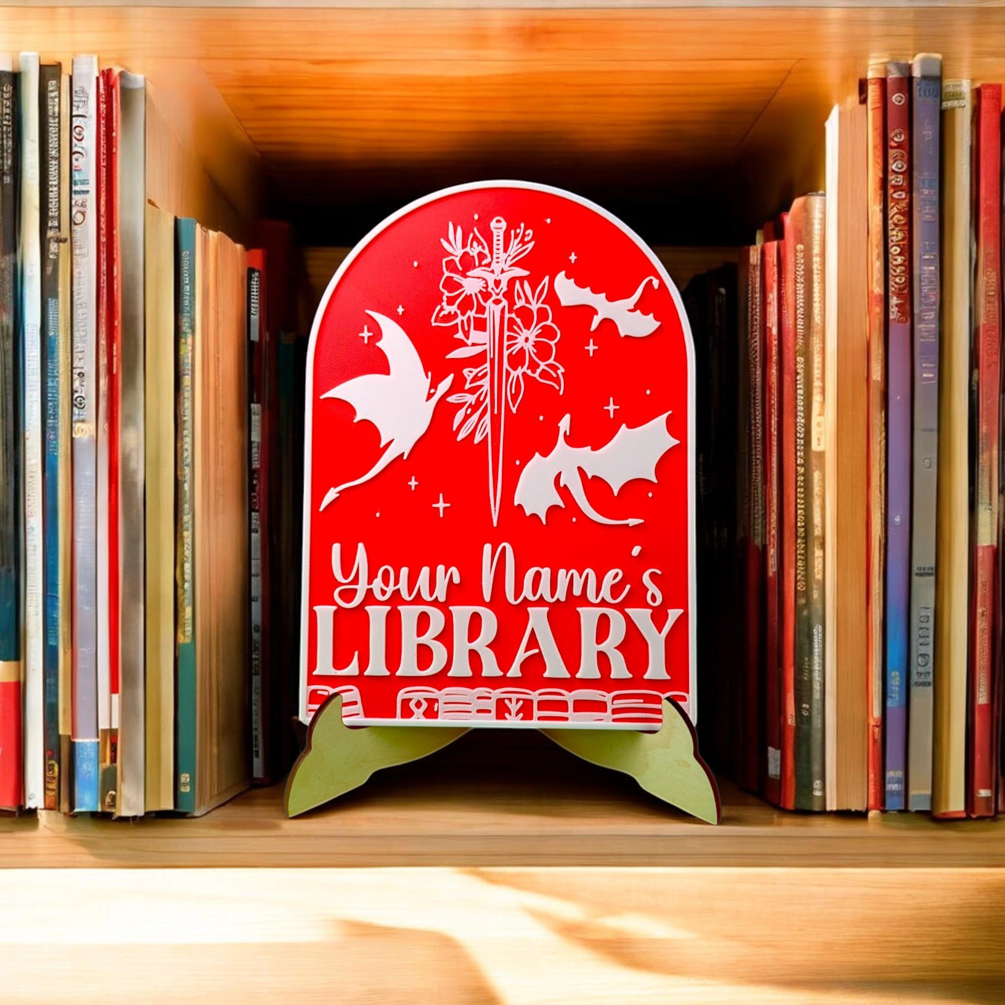 Fourth Wing Bookshelf Sign, Personalized Dragon Rider Decor, Custom Name Library Sign, Fantasy Bookish Shelf Display BTVLR33
