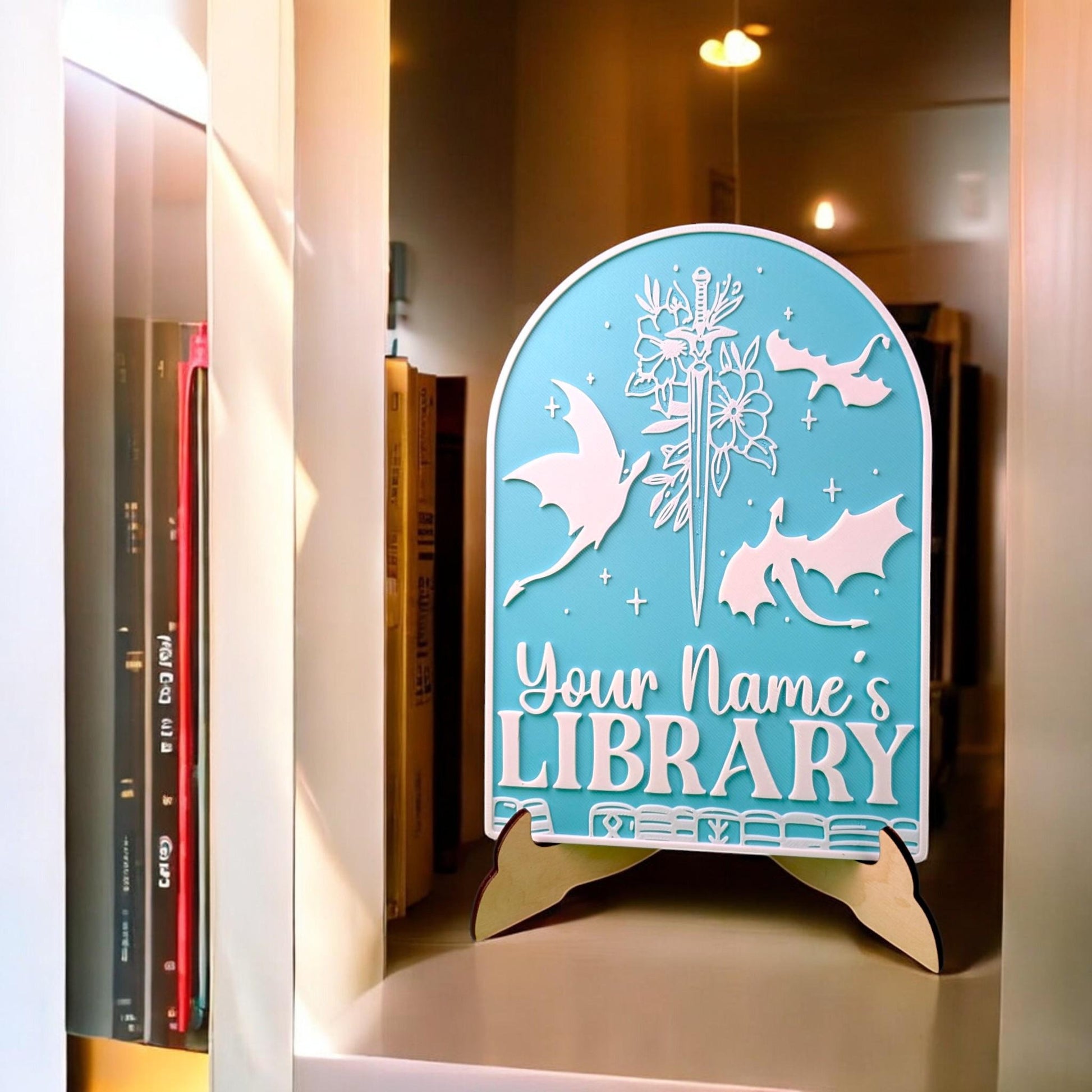 Fourth Wing Bookshelf Sign, Personalized Dragon Rider Decor, Custom Name Library Sign, Fantasy Bookish Shelf Display