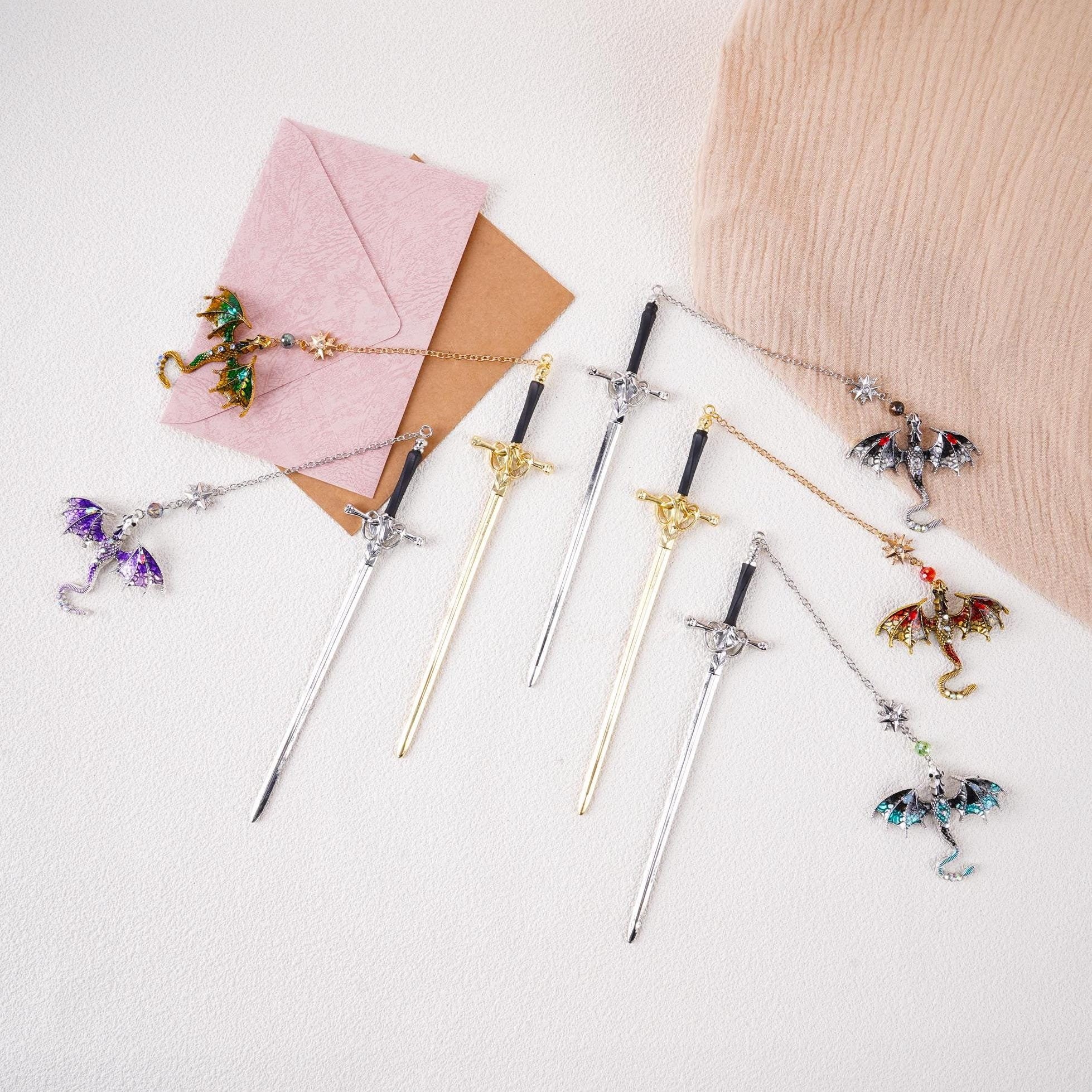 Dragon Sword Fantasy Bookmark, Birthday Gifts for Readers, Book Lover Silver Metal Charm, Bookmarks Unique Gift For Women Men Bookish