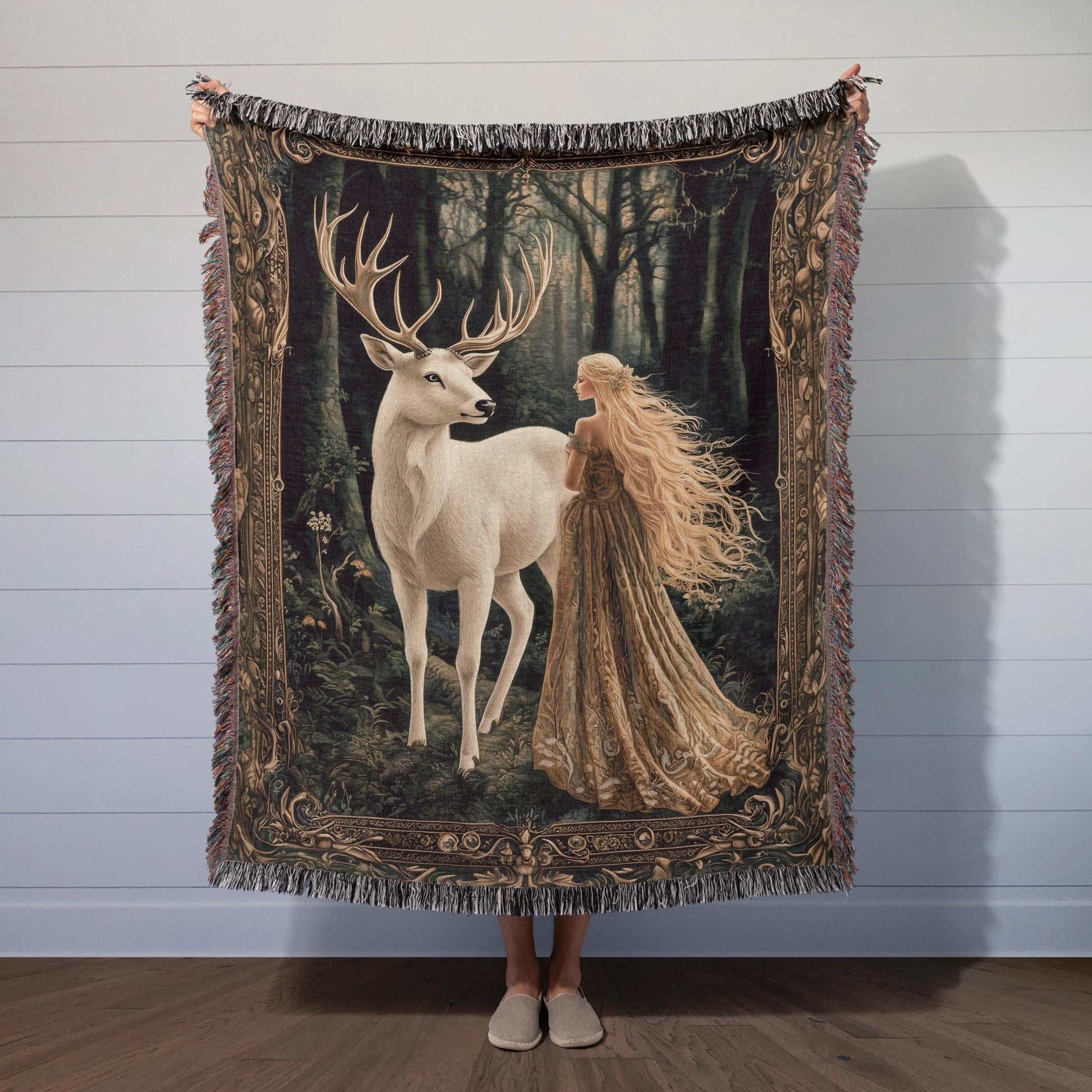 Throne of Glass Inspired Woven Blanket, Aelin and the White Stag Tapestry Throw, Cozy Fandom Gift for Booktok & Book Lovers, TOG Fan Merch BKVLR31