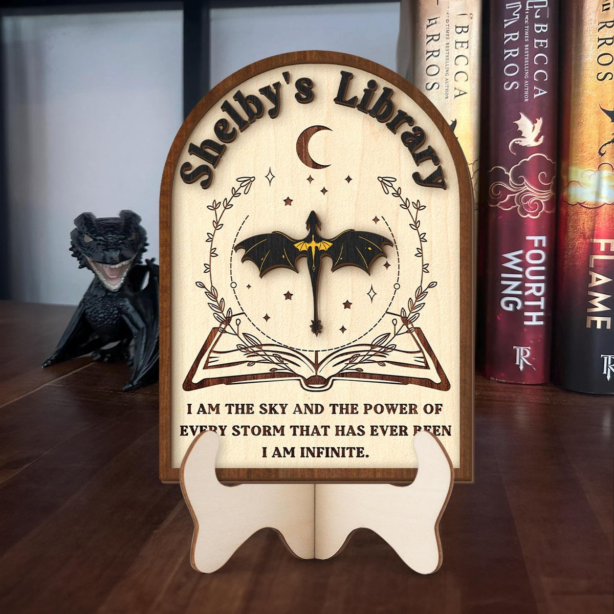 Custom Fourth Wing Inspired Library Sign, Library Wooden Sign, Book Club Gift, Fantasy Book, Tairn Andarna Dragon, Fourth Wing Decor