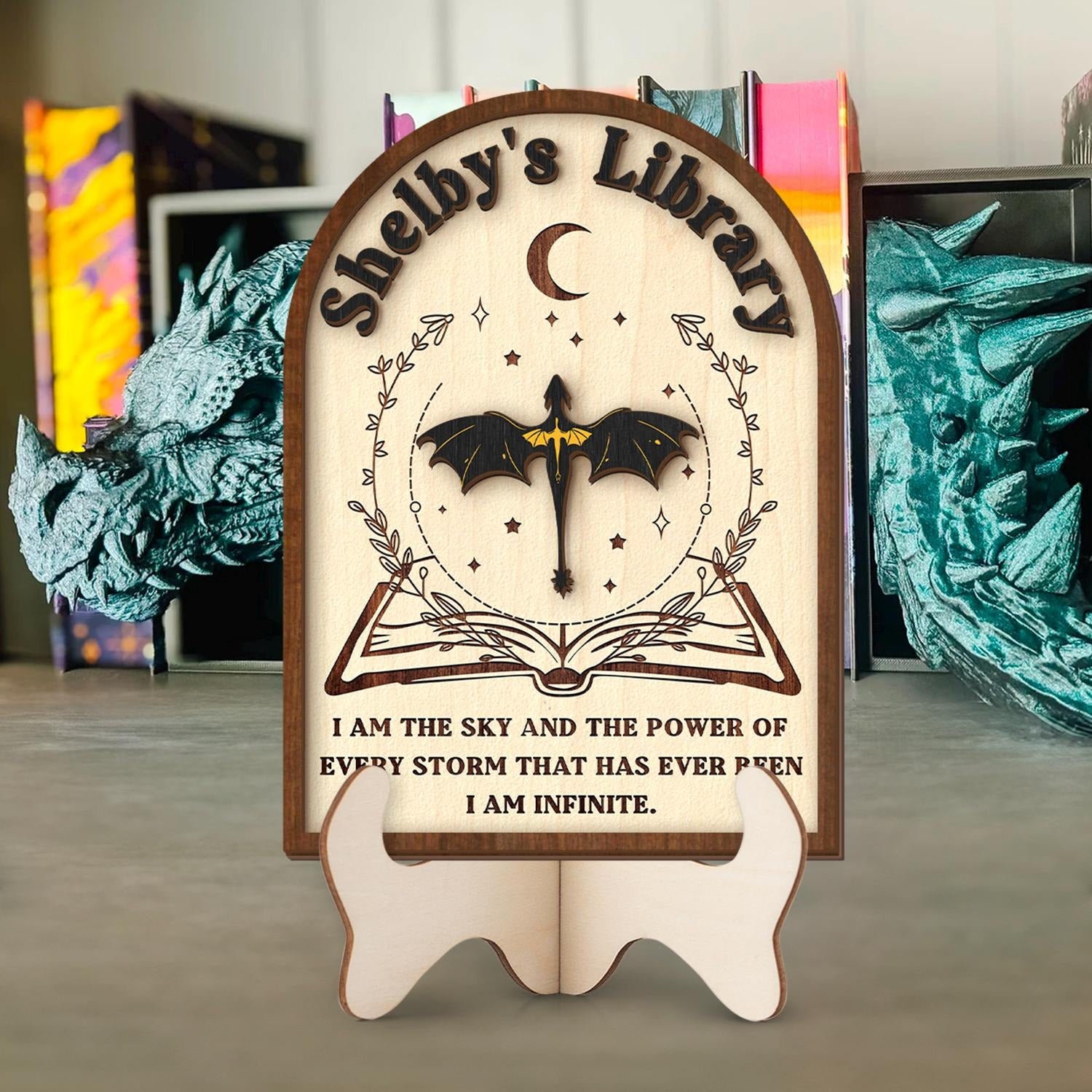 Custom Fourth Wing Inspired Library Sign, Library Wooden Sign, Book Club Gift, Fantasy Book, Tairn Andarna Dragon, Fourth Wing Decor