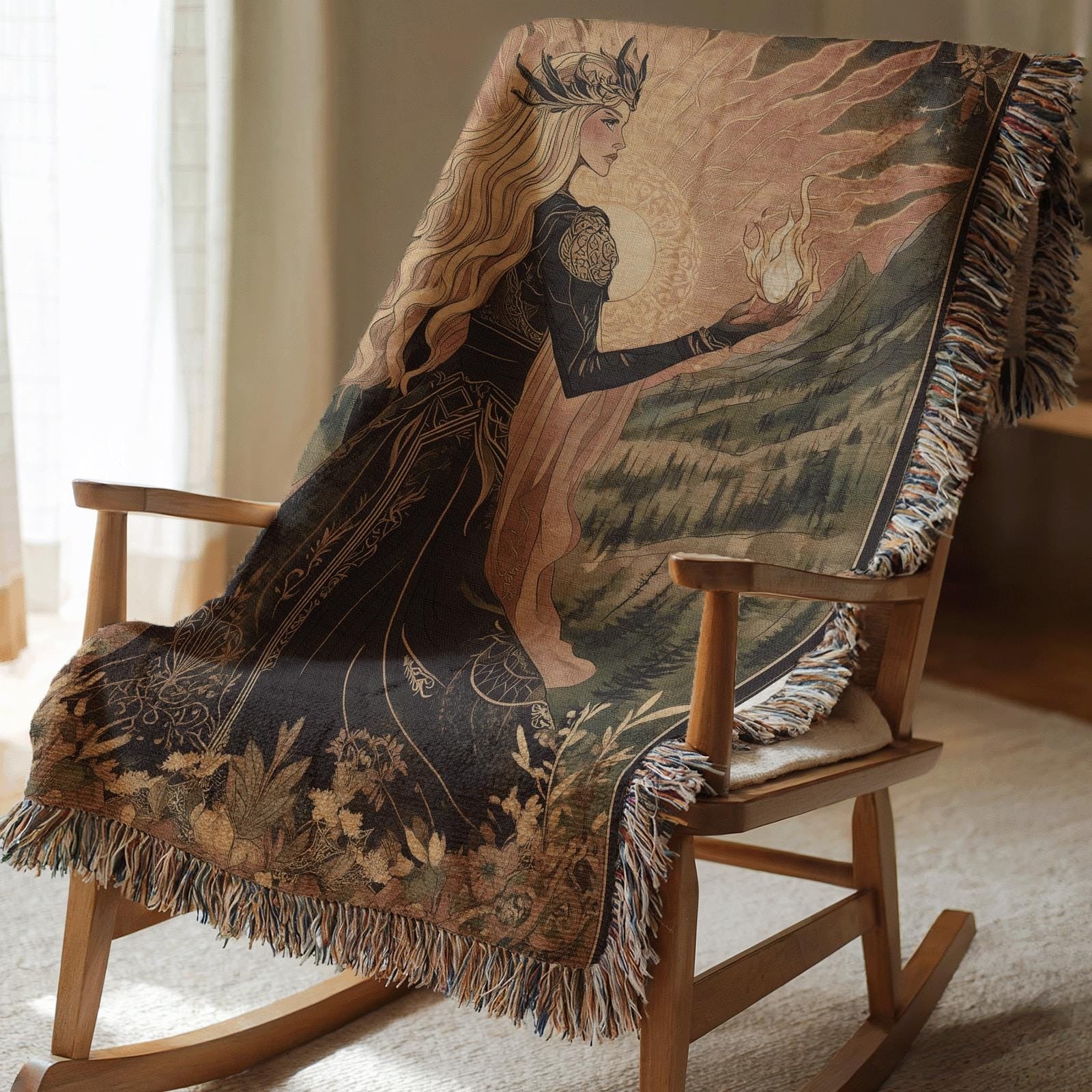 Aelin of the Wildfire Woven Blanket, Throne Of Glass Blanket, Magical Creature Home Decor BKVLR09