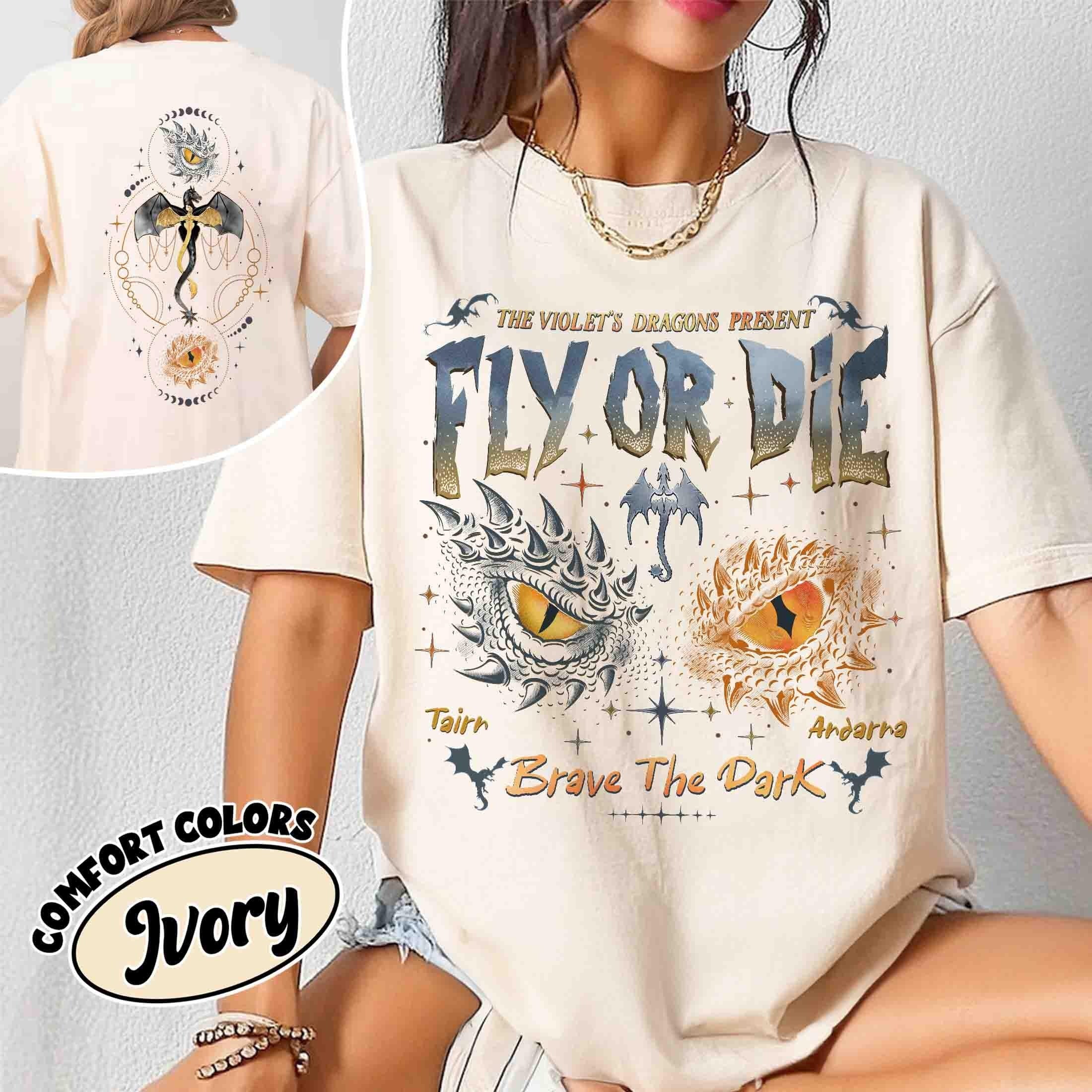 Dragon Rider T-Shirts, Onyx Storm Brave The Dark Clipart, Fly Or Die Fourth Wing Series Shirts, Gift For Dragon Books Lover CFVLR96