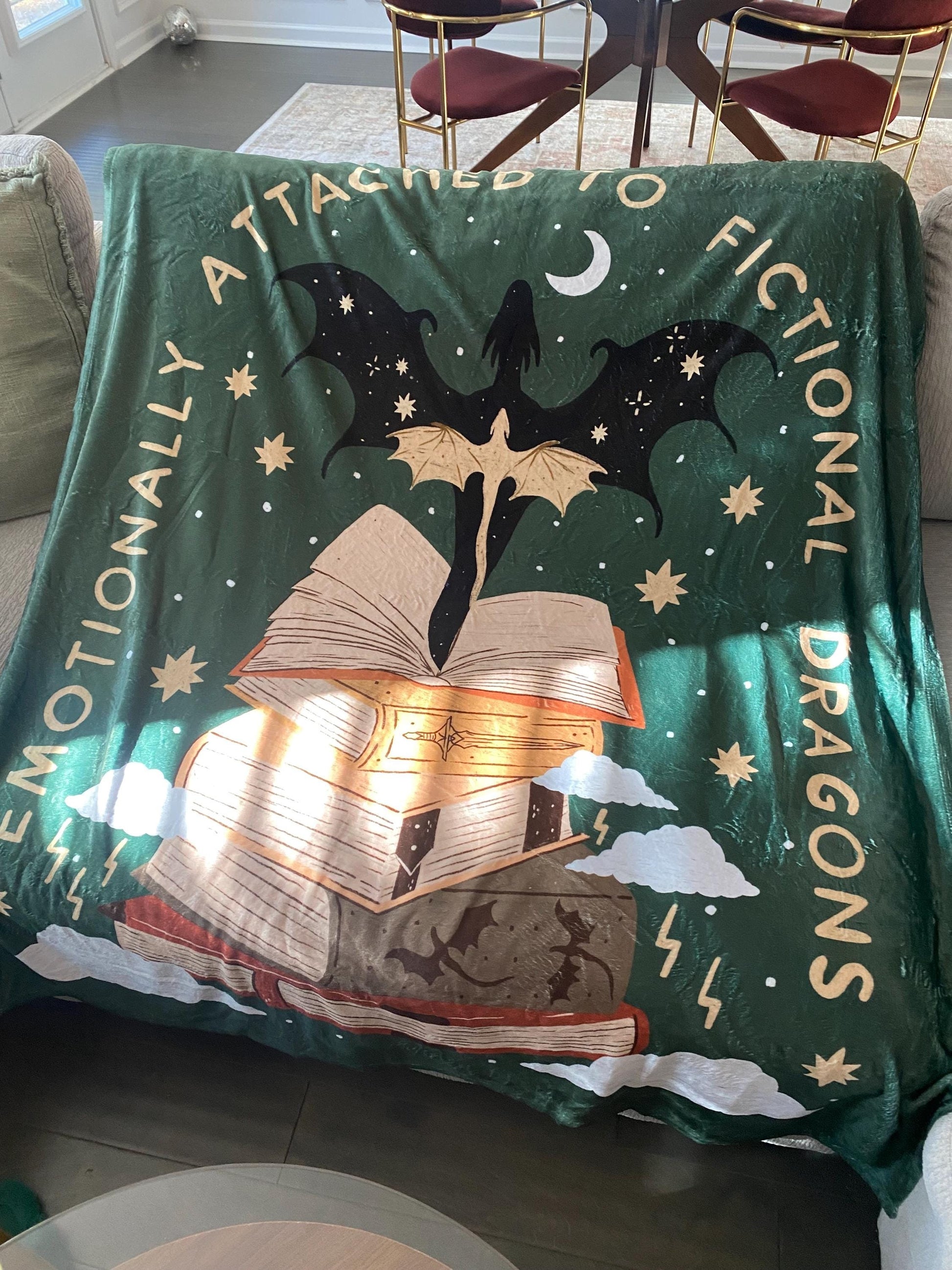 Fourth Wing Blanket, Emotionally Attached to Fictional Dragons Throw, Fantasy Book Lover Gift, Cozy Reading Blanket for Readers and Dragon Fans BKVLR33