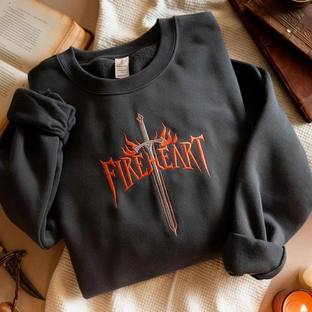 Vintage Fire-heart Embroidered Sweatshirt, SJM Embroidered Merch, Throne of Glass Shirt, To Whatever End Shirt, You Do not Yield Sweatshirt VEMB57