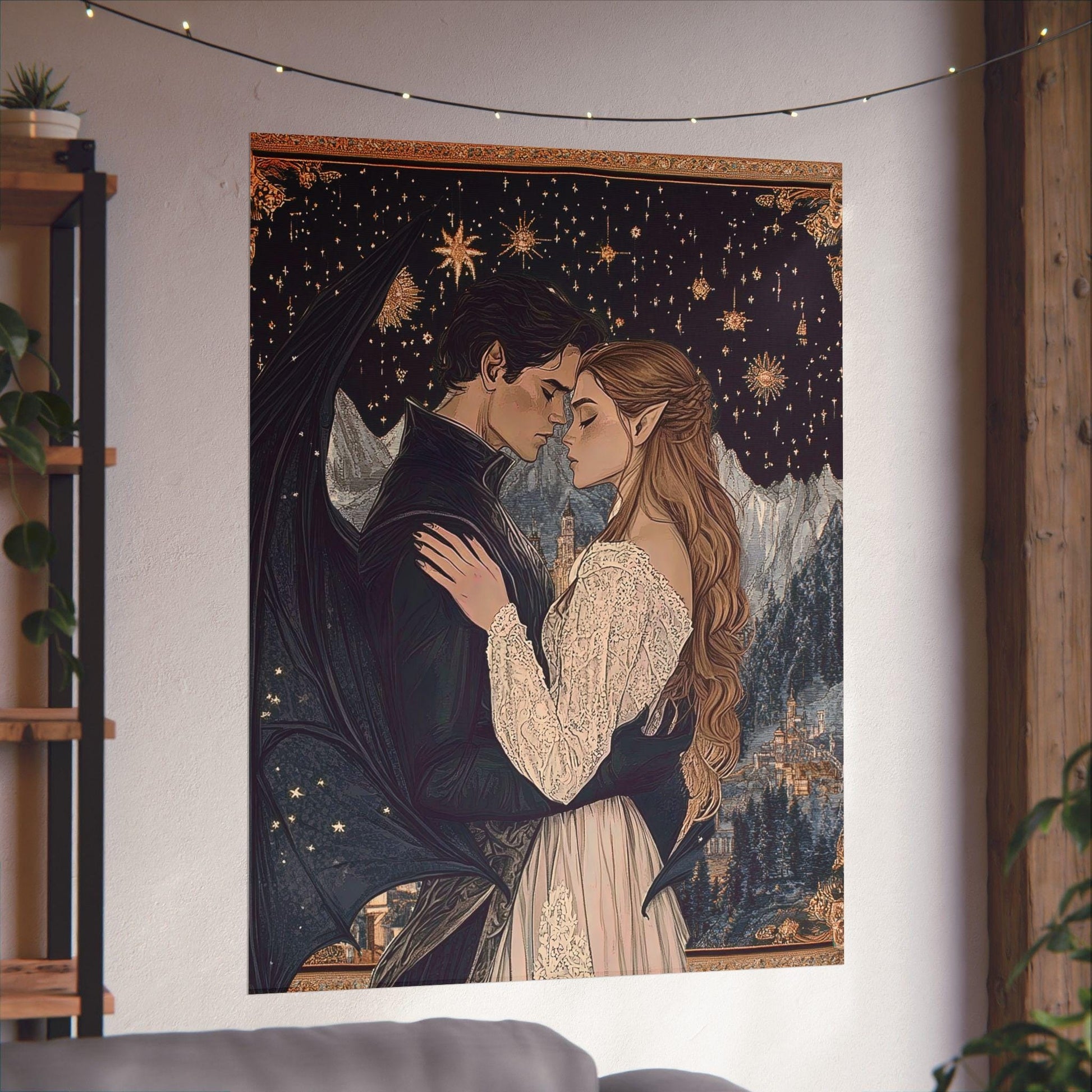 Romantic Rhysand and Feyre Velaris Art Print, ACOTAR Starfall Wall Decor, City of Starlight Fandom Couple Gift VLRP56