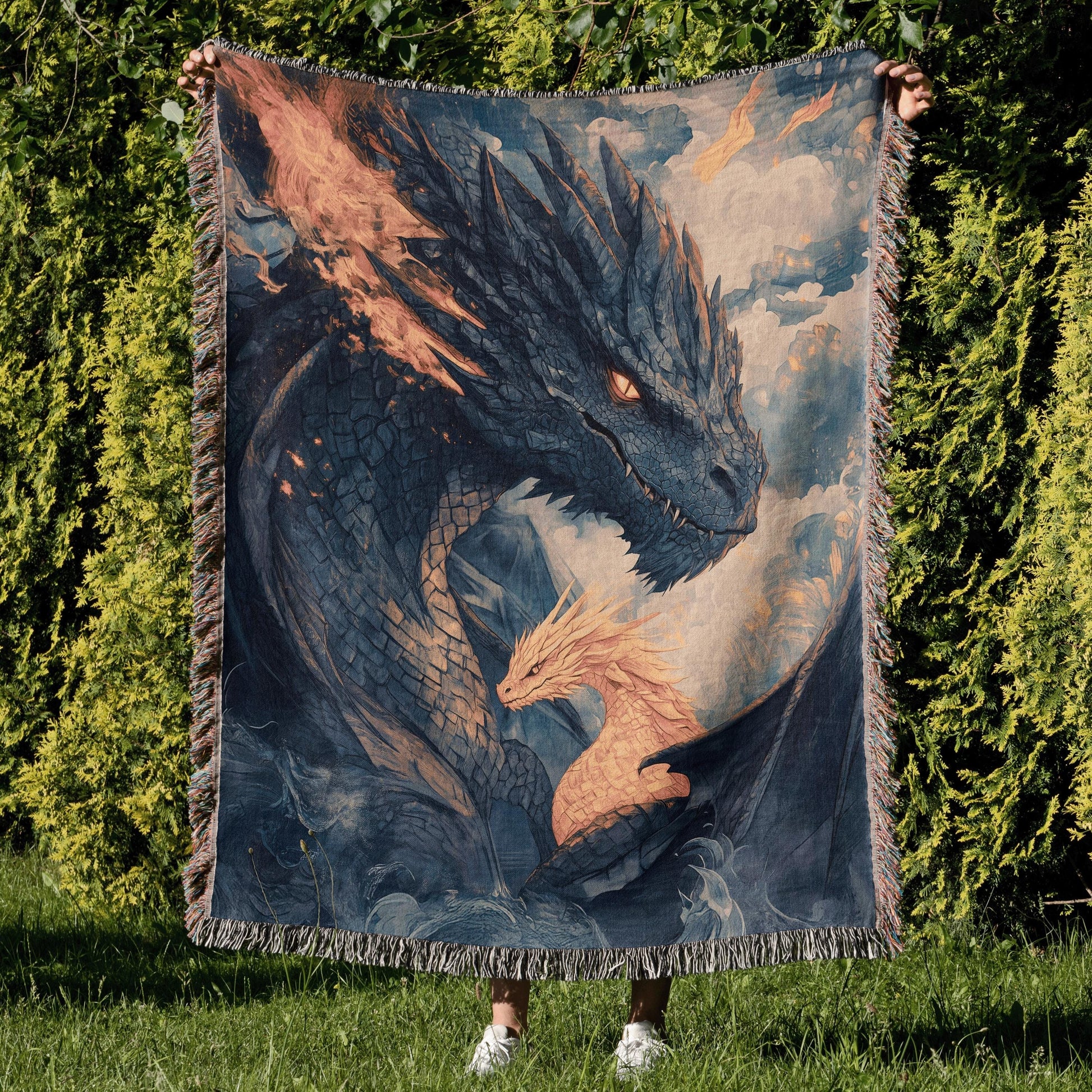 Fourth Wing Dragon Woven Blanket, Tairn and Andarna Fantasy Throw, Cozy Bookish Gift for Romantasy Readers and Fans BKVLR20