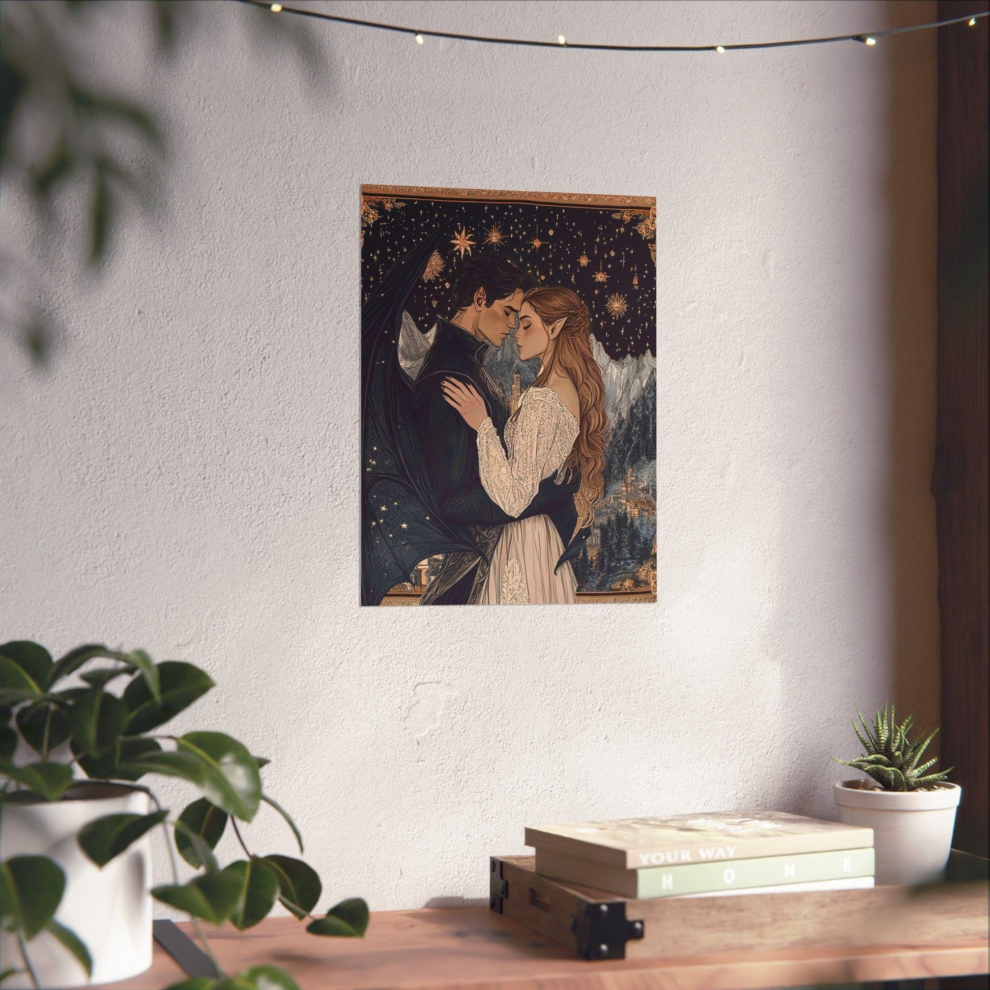 Romantic Rhysand and Feyre Velaris Art Print, ACOTAR Starfall Wall Decor, City of Starlight Fandom Couple Gift VLRP56