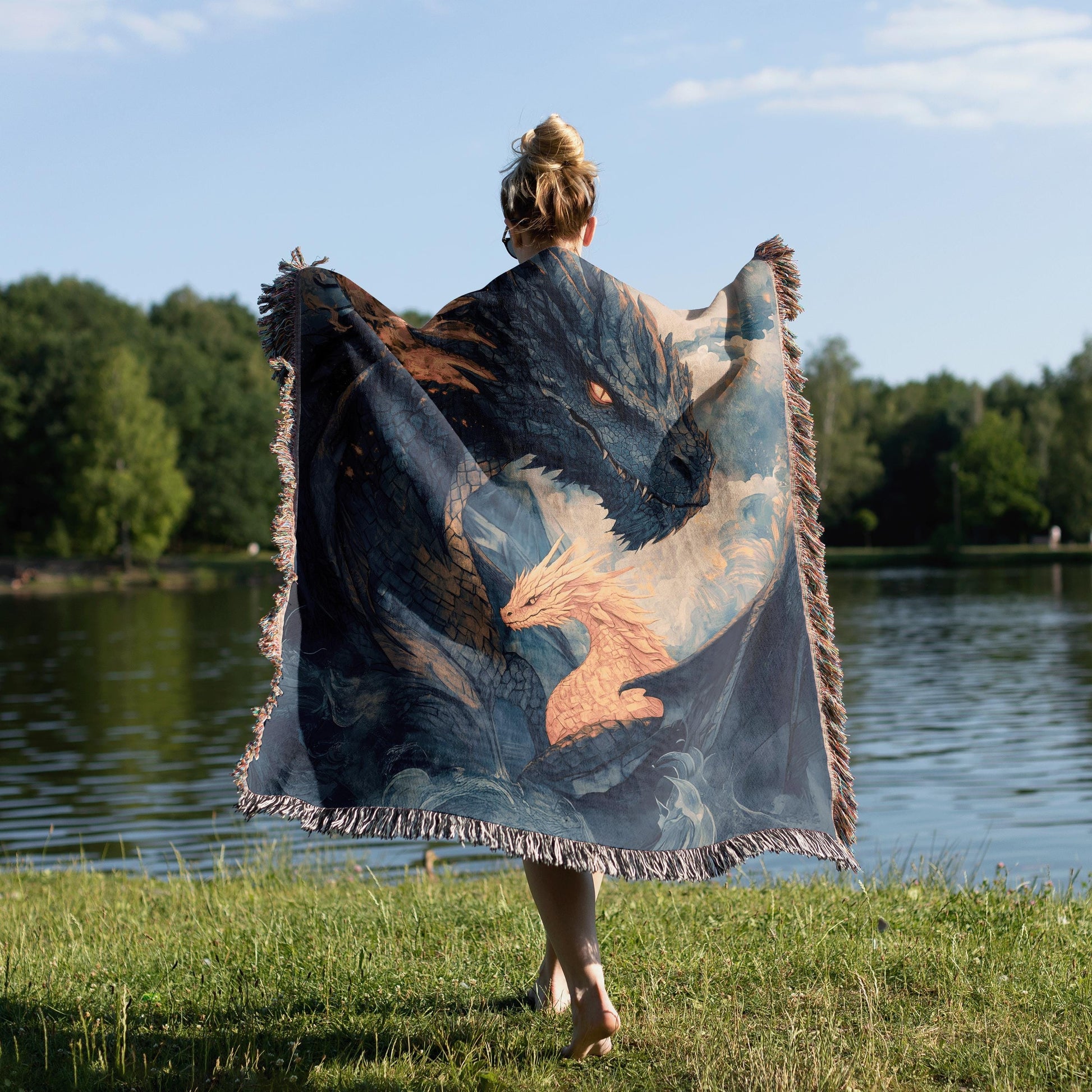 Fourth Wing Dragon Woven Blanket, Tairn and Andarna Fantasy Throw, Cozy Bookish Gift for Romantasy Readers and Fans BKVLR20