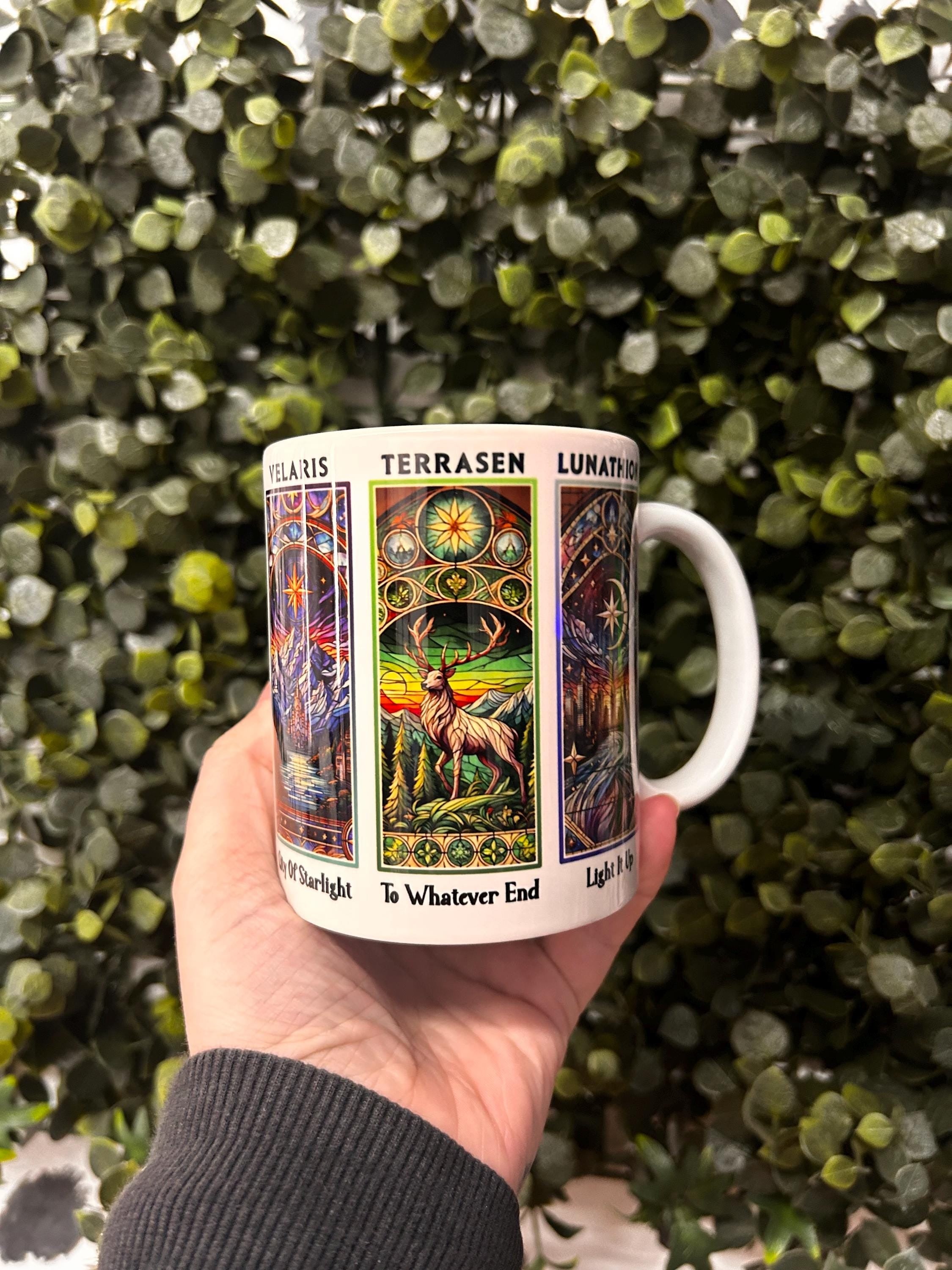 Throne Of Glas Mug, Terrasen Lunathion Fantasy Mug, To Whatever End Light It Up Cup, Bookish Gift for SJM Fans, Crescent City Throne of Glass Mug MGVLR53