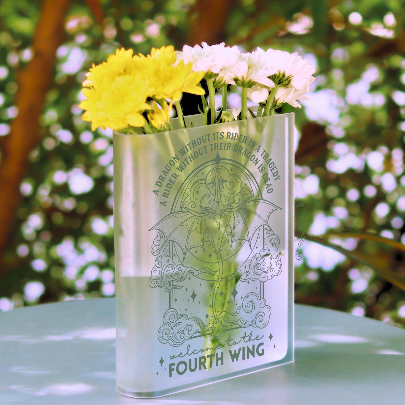 Fourth Wing Book Vase, Dragon Rider Quote Decor, A Rider Without Their Dragon, Violet Sorrengail, Bookish Dragon Decor, Rebecca Yarros VLRBV32