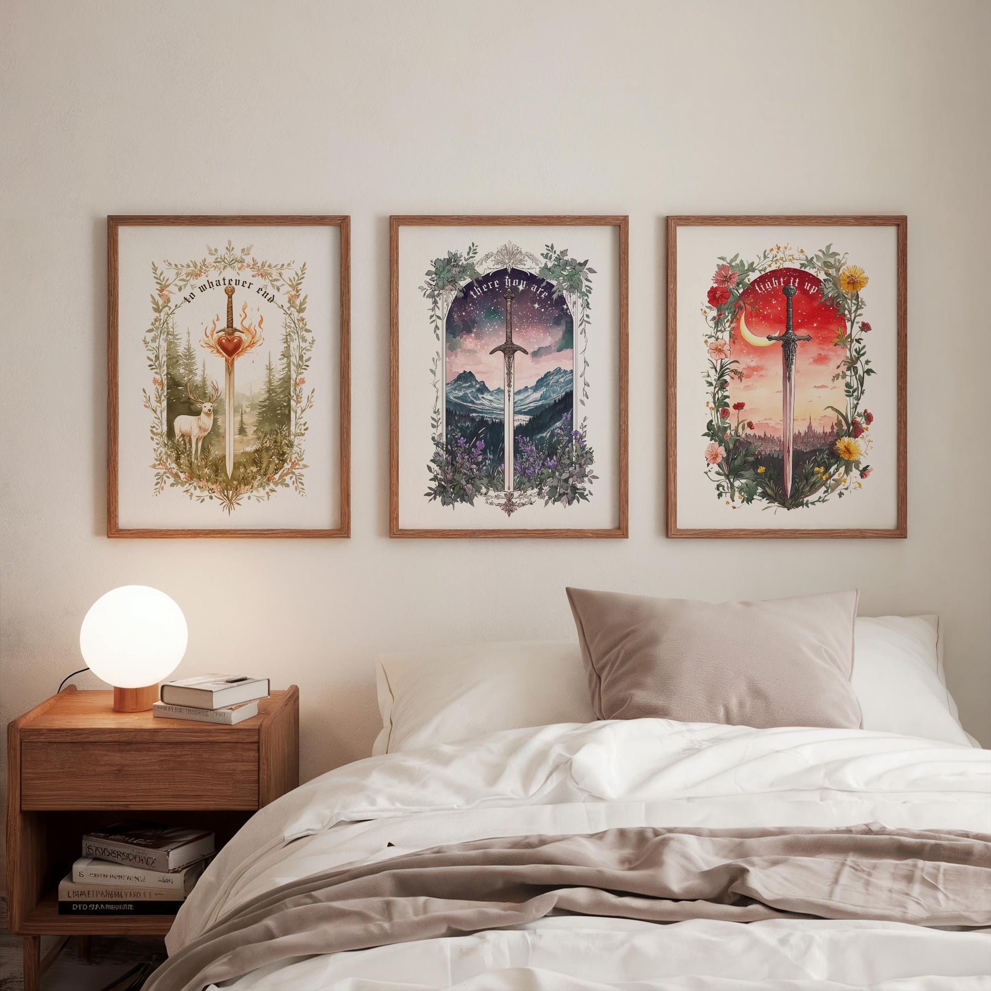 Maasiverse Set of 3 Bundle, Throne of Glass, ACOTAR, Crescent City, Fantasy Sword Art, Fantasy Bookish Wall Art Poster VLRP54
