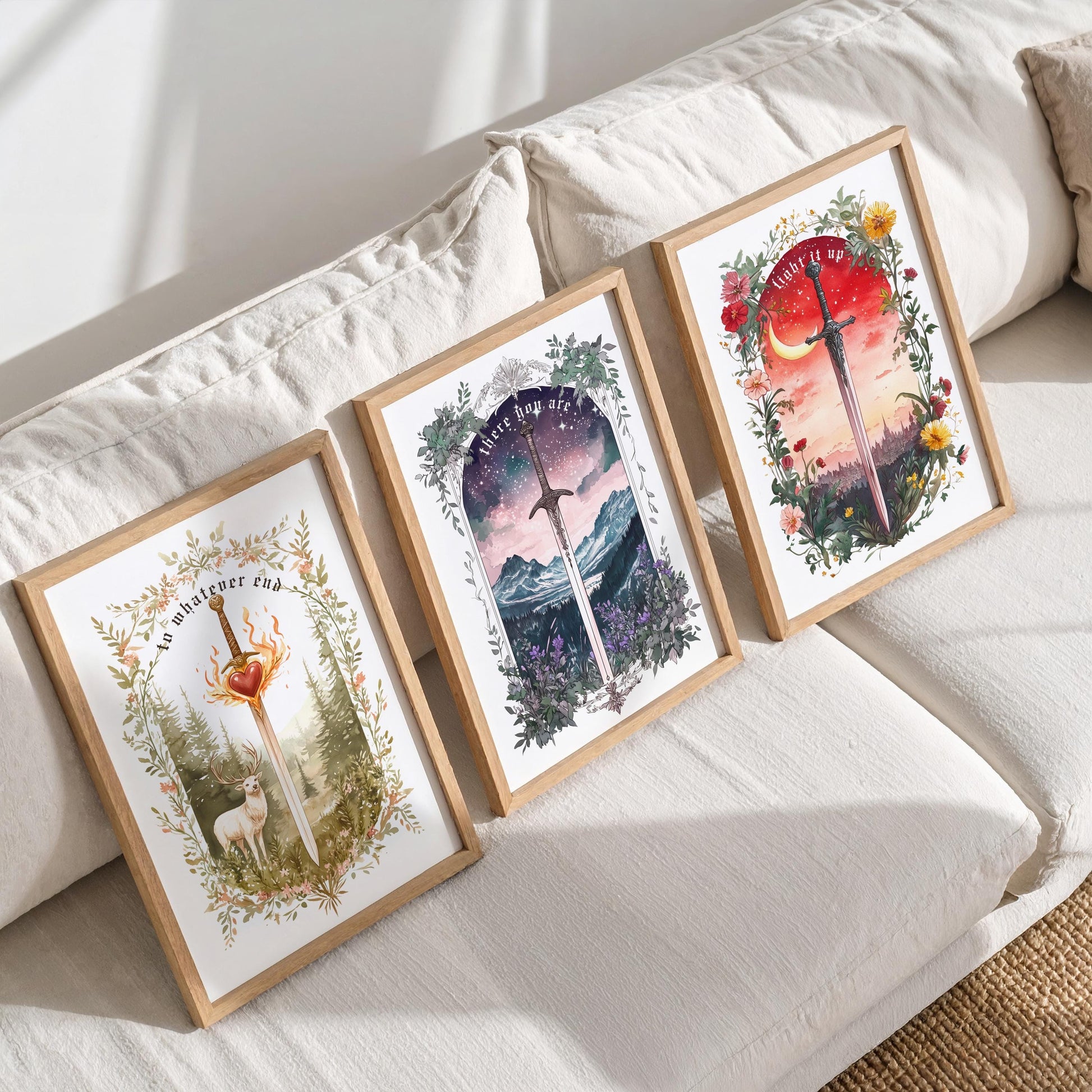 Maasiverse Set of 3 Bundle, Throne of Glass, ACOTAR, Crescent City, Fantasy Sword Art, Fantasy Bookish Wall Art Poster VLRP54