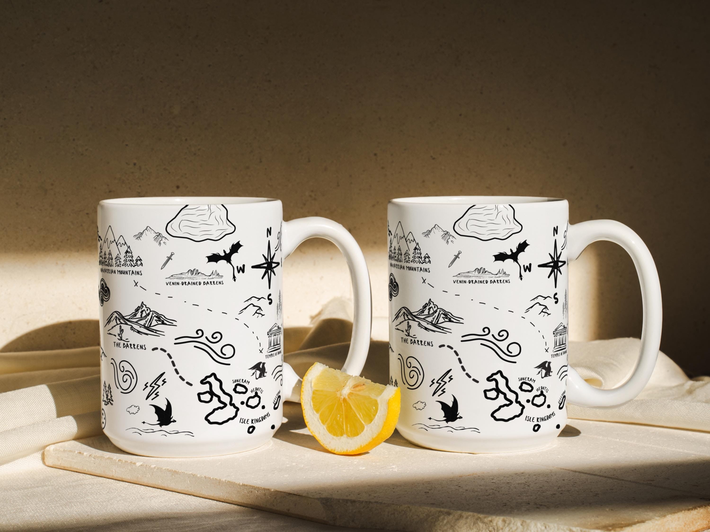 Fourth Wing Mug Dragon Coffee Cup with Basgiath Map Design, Bookish Gift for Violet Sorrengail and Xaden Riorson Fantasy Romantasy Fans MGVLR57