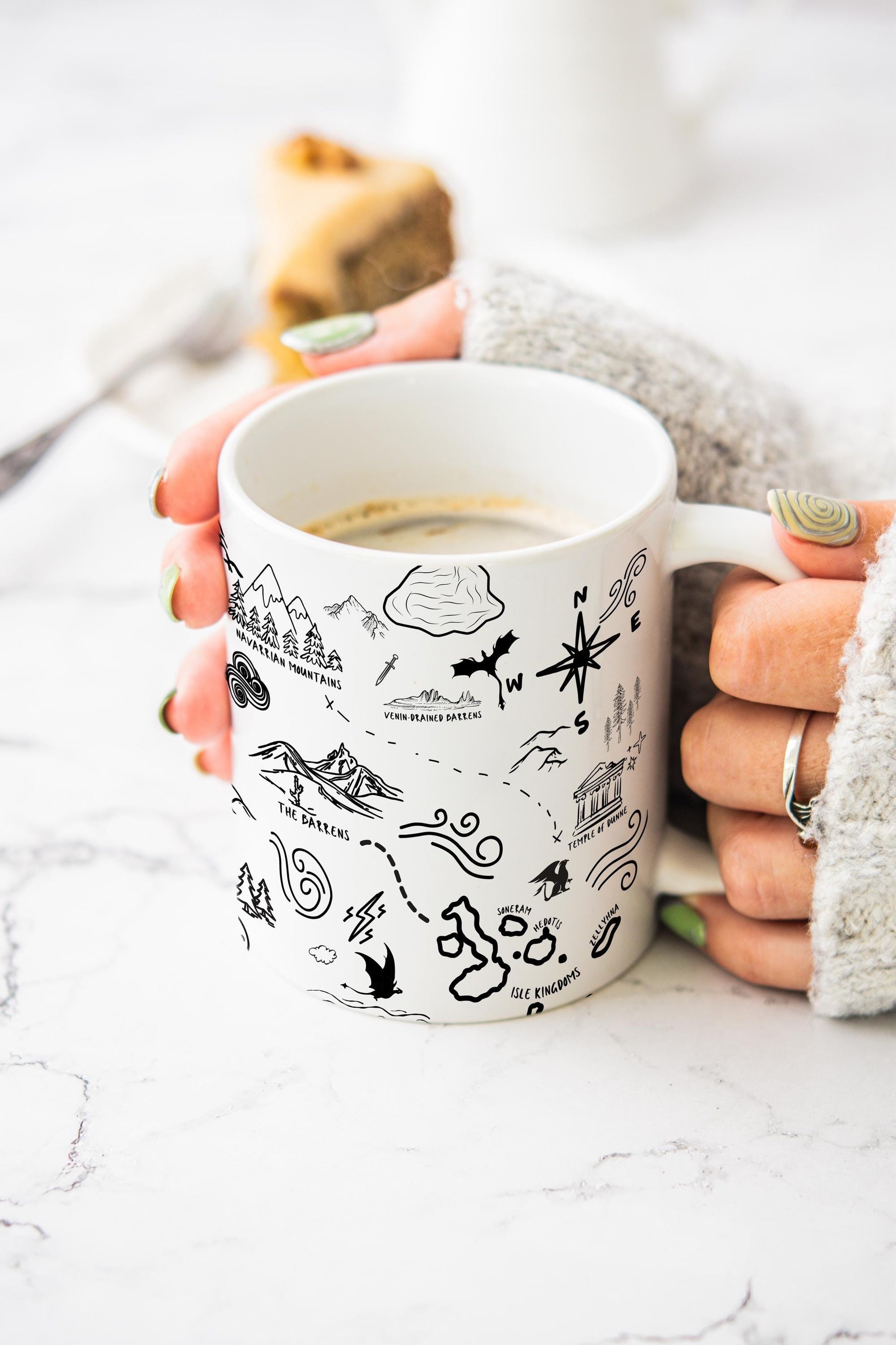 Fourth Wing Mug Dragon Coffee Cup with Basgiath Map Design, Bookish Gift for Violet Sorrengail and Xaden Riorson Fantasy Romantasy Fans MGVLR57