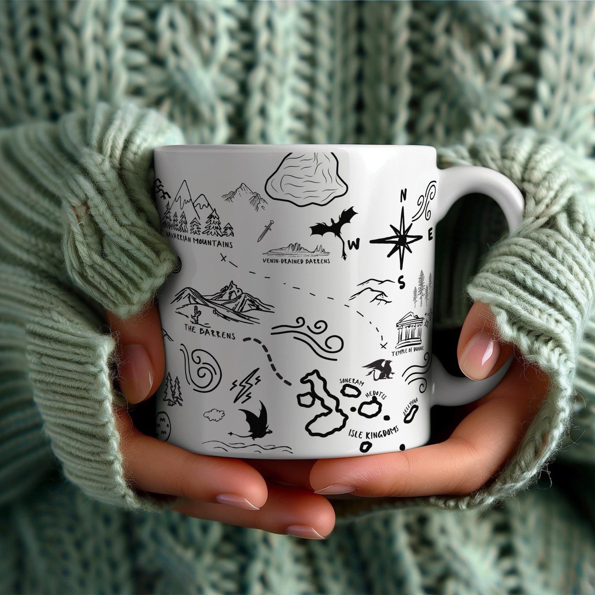 Fourth Wing Mug Dragon Coffee Cup with Basgiath Map Design, Bookish Gift for Violet Sorrengail and Xaden Riorson Fantasy Romantasy Fans MGVLR57