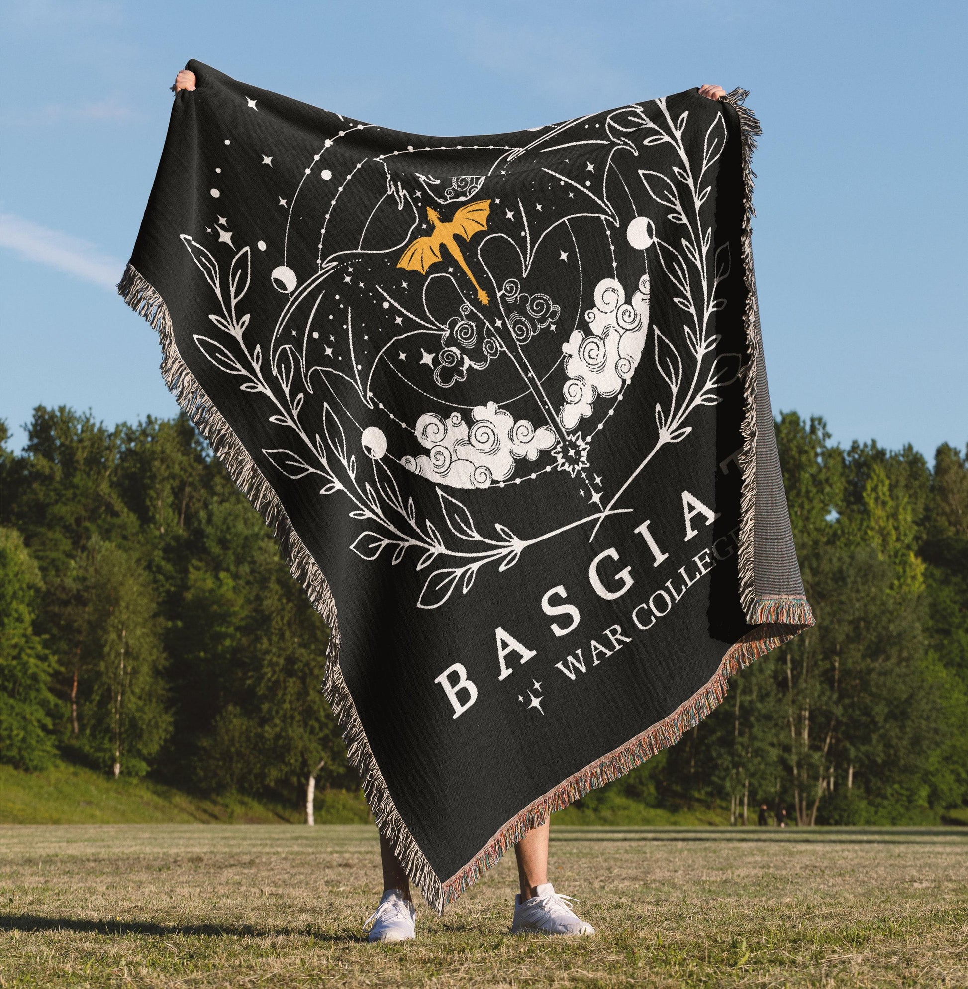 Personalized Dragon Woven Blanket, Custom Name Fourth Wing Throw, Fantasy Book Lover Gift, Cozy Reading Blanket for Readers and Dragon Fans BKVLR34