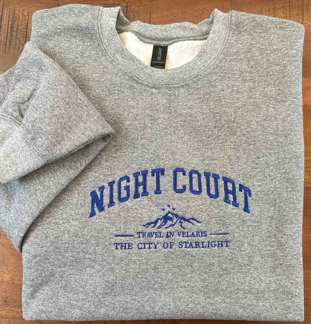 Night Court Embroidered Sweatshirt, Velaris City of Starlight ACOTAR Inspired Crewneck, Fantasy Bookish Embroidered Crewneck