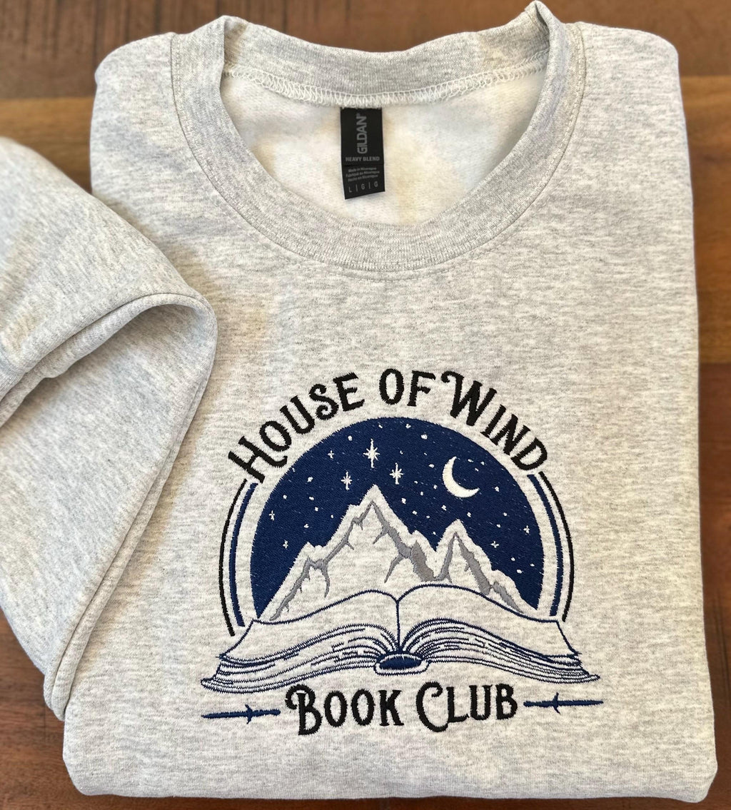 House of Wind Book Club Embroidered Sweatshirt, ACOTAR Inspired Cozy Reading Shirt, Fantasy Bookish Embroidered Crewneck