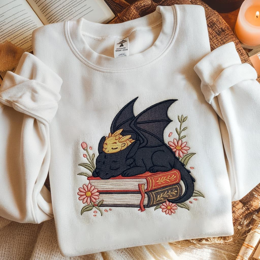 Dragon Book Embroidered Sweatshirt, Fantasy Book Reader Sweatshirt, Fourth Wing Sweater, Basgiath War College Shirt, Dragon Book Lover Shirt VEMB64
