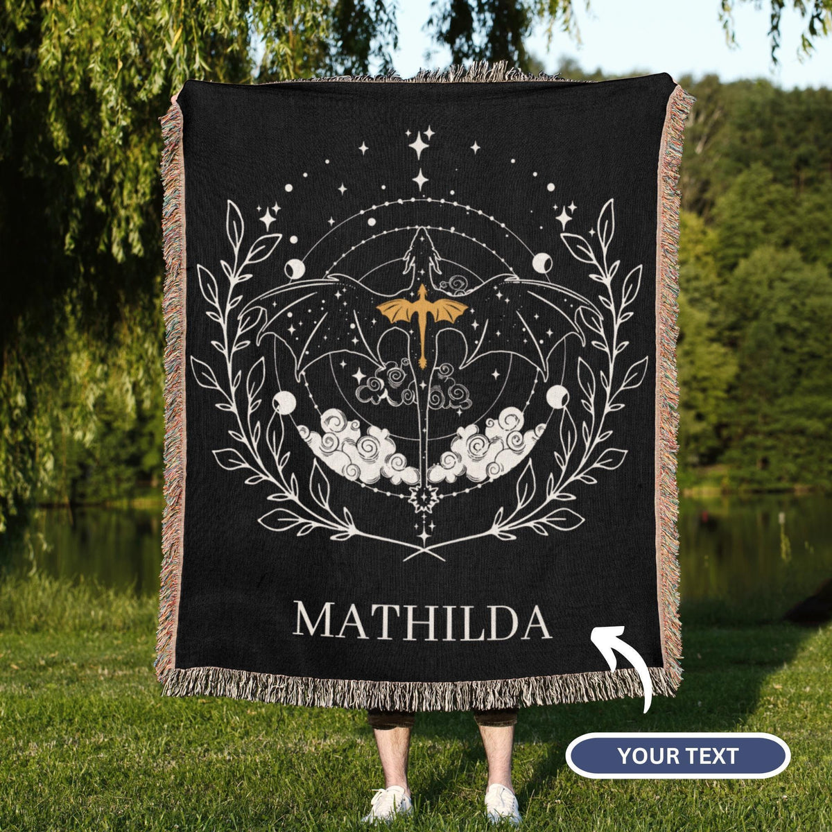 Personalized Dragon Woven Blanket, Custom Name Fourth Wing Throw, Fantasy Book Lover Gift, Cozy Reading Blanket for Readers and Dragon Fans BKVLR34