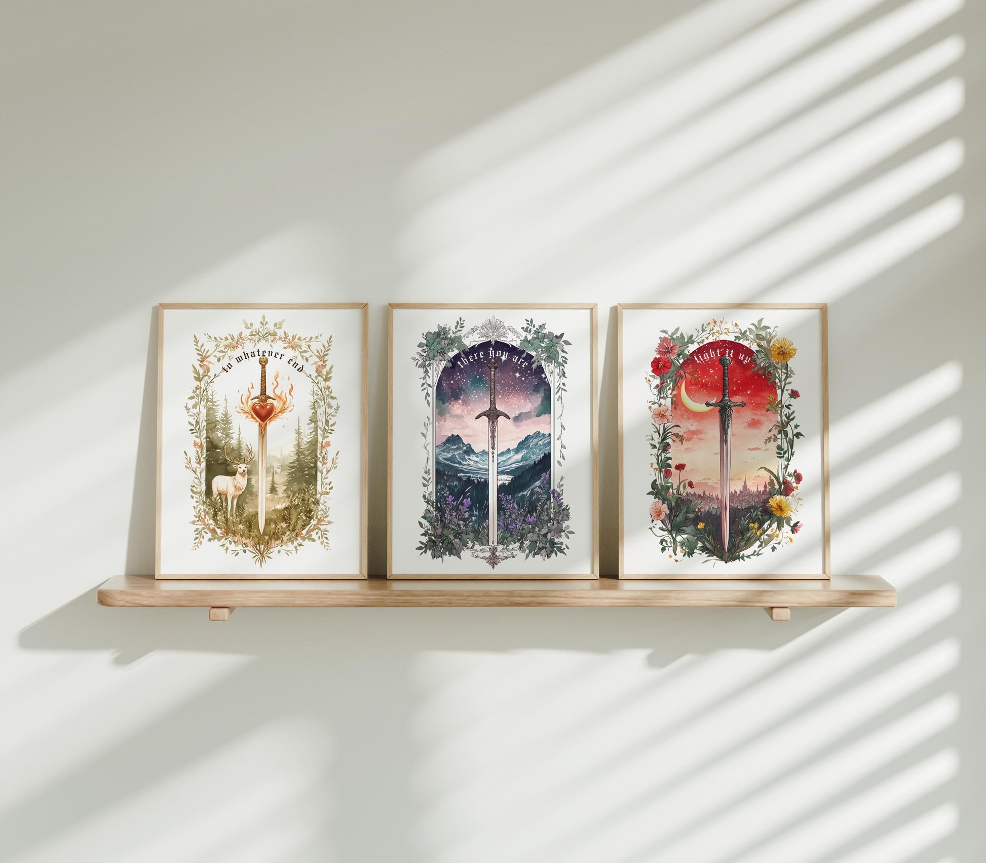 Maasiverse Set of 3 Bundle, Throne of Glass, ACOTAR, Crescent City, Fantasy Sword Art, Fantasy Bookish Wall Art Poster VLRP54