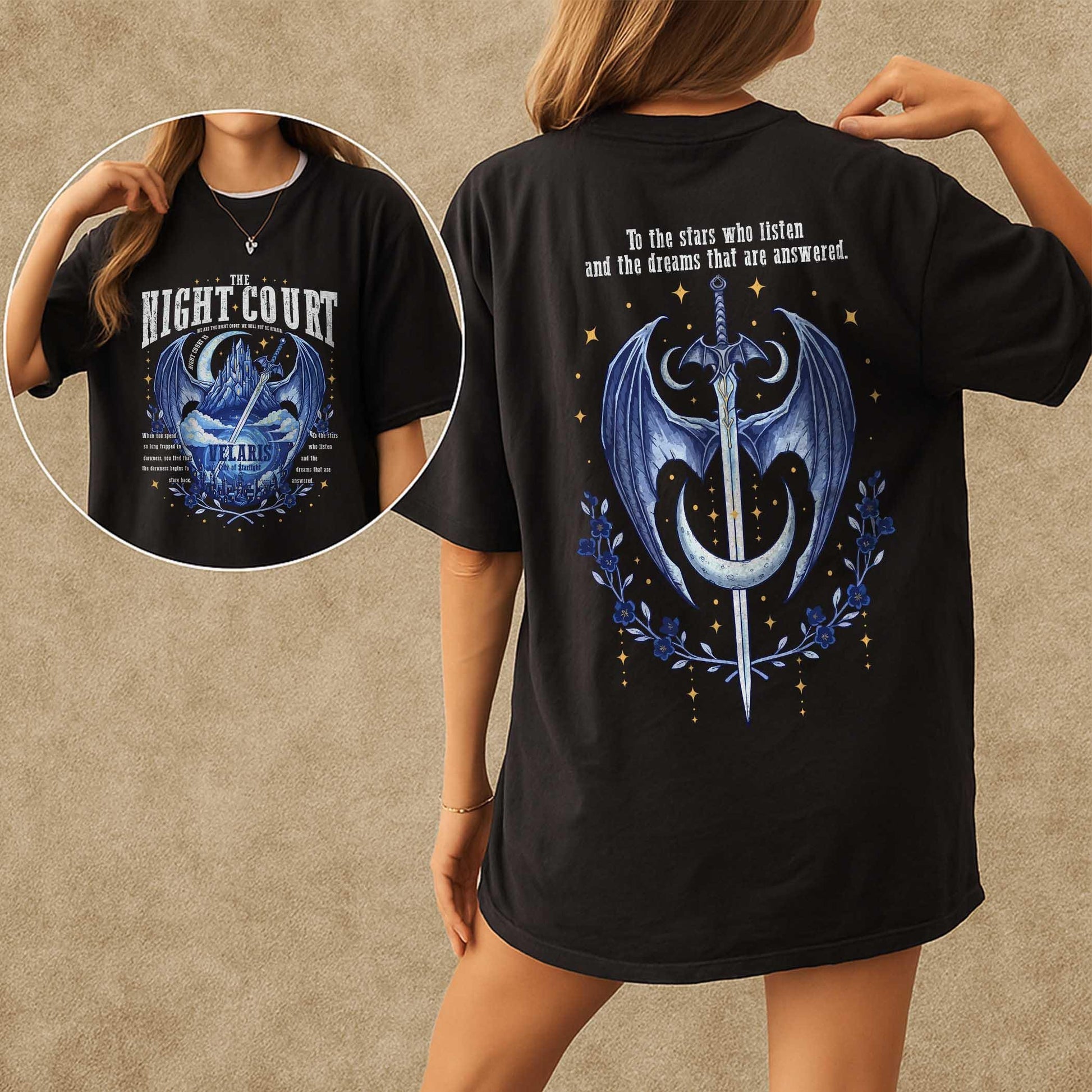 Night Court Velaris T-Shirt, ACOTAR Bookish Shirt, To The Stars Who Listen Tee, Sarah J Maas Fantasy Fan Gift
