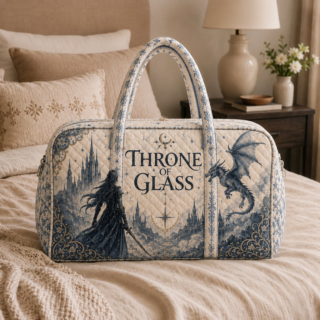 Throne of Glass Weekend Bag, Fantasy Dragon Quilted Travel Bag, Booktok Weekend Bag, Sarah J Maas Inspired Carry On Gift, Book Lover Gift. QDBVLR9