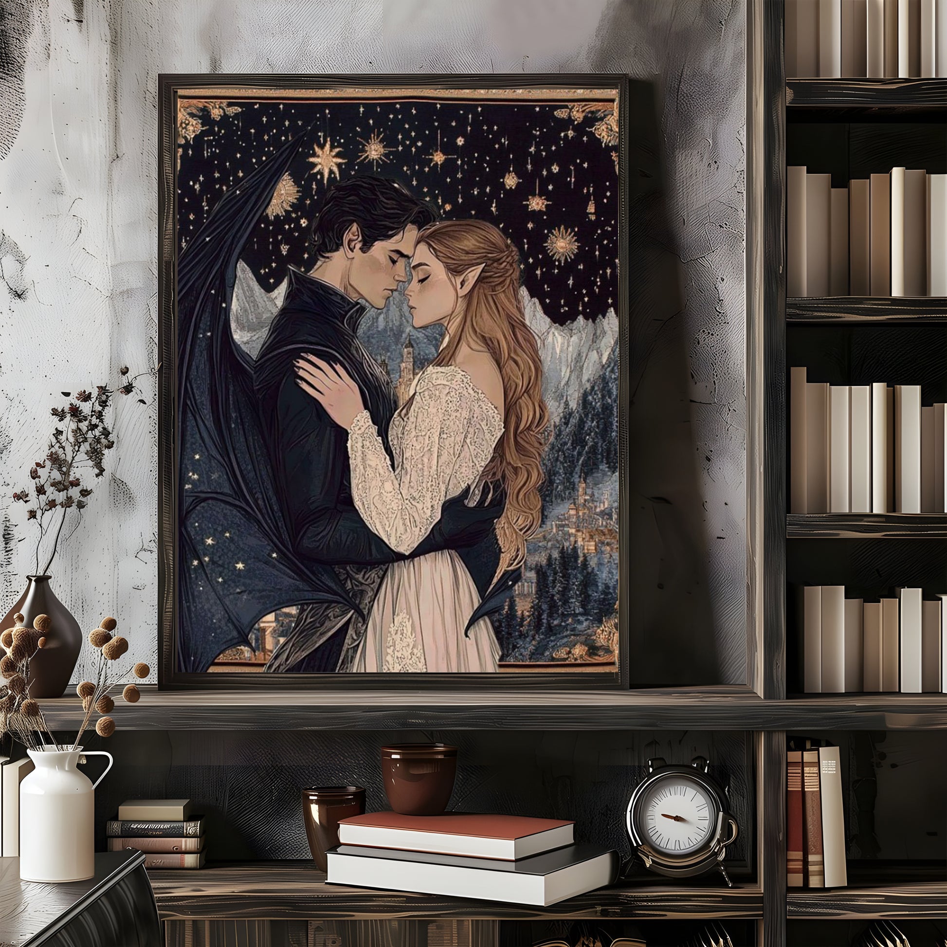 Romantic Rhysand and Feyre Velaris Art Print, ACOTAR Starfall Wall Decor, City of Starlight Fandom Couple Gift VLRP56