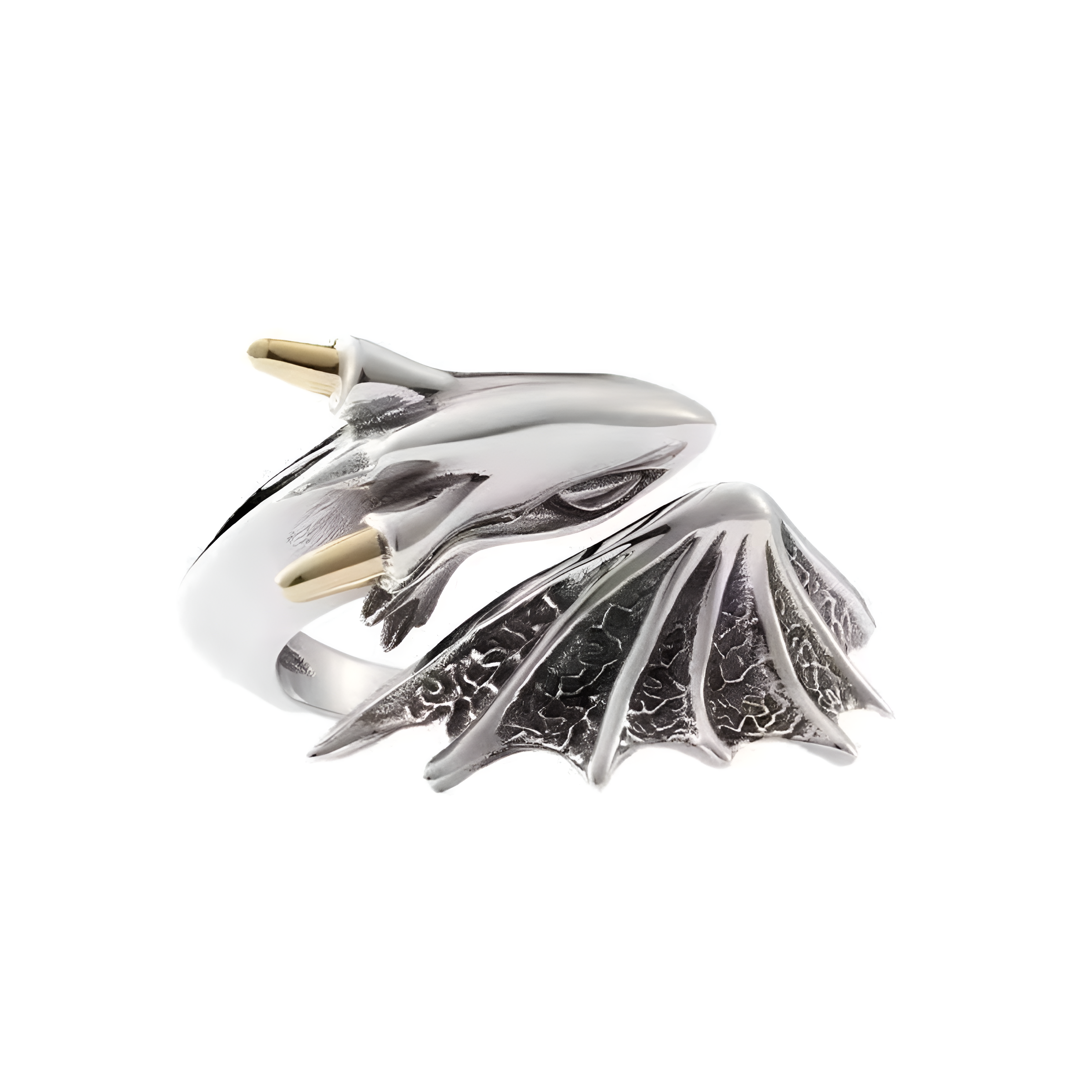 Dragon Silver Ring with Pterosaur Wings,  Adjustable Size, Gothic Fantasy Jewelry for Unisex