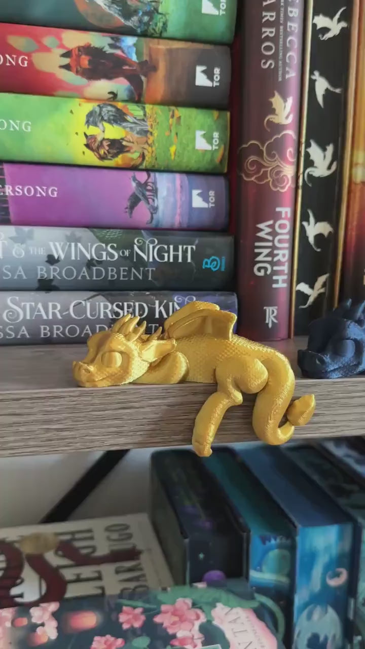 Sleeping Bookshelf Dragon, Adorable 3D Printed Dragon Decor, Fantasy Shelf Ornament, Unique Gift, Custom Colors Available