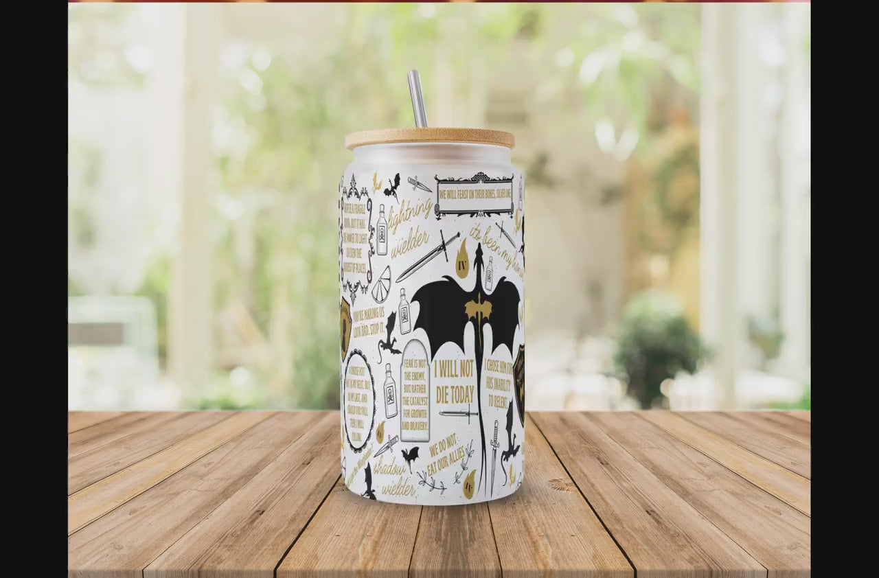 Fourth Wing Collage Quote Glass Tumbler, Basgiath War College Iced Coffee Cup, Dragon Rider Libbey Cup, Violet & Xaden Fantasy Book Fan Gift GLVLR10