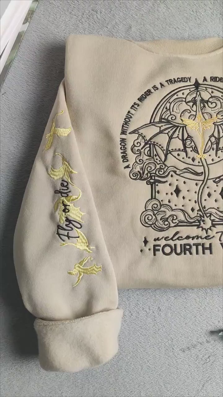 Embroidered Fourth Wing Sweatshirt, Dragon sweatshirt, Dragon Rider Sweatshirt. VEMB16