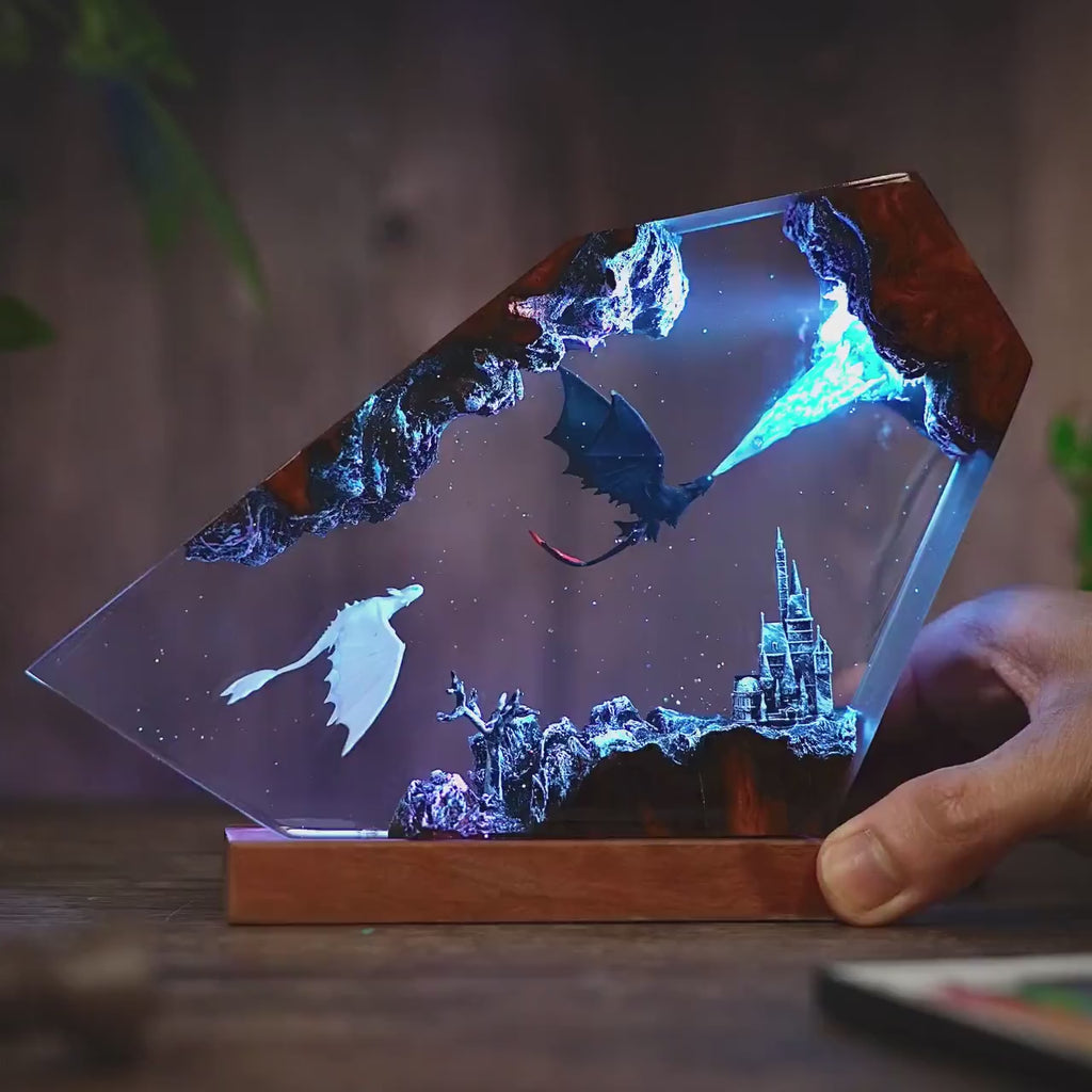 Handmade Fury dragon couple lamp, Fangless dragon Epoxy Resin Lamp, HTTYD Gift, Unique Gift, resin art, Housewarming Gifts Bedroom lamp. ERNLVLA01