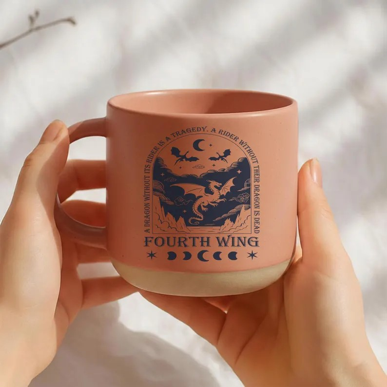 Fourth Wing Pottery Mug, Fourth Wing Inspired Decor, Fantasy Reader Gifts, Bookish Gifts, Bookish Dragon Mug, Dragon Lover Gift