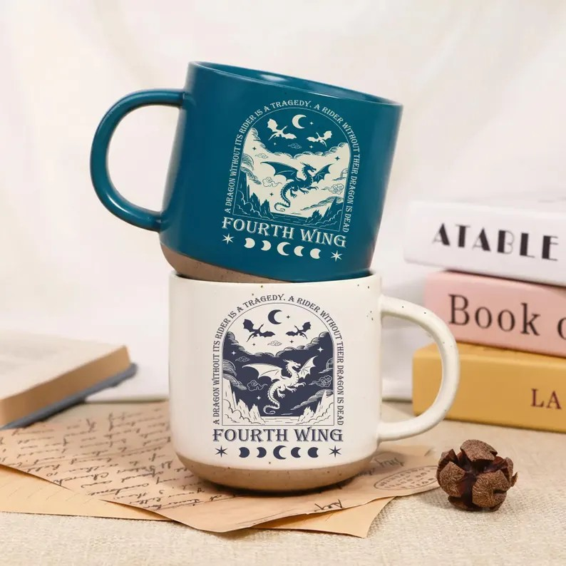 Fourth Wing Inspired Dragon Ceramic Mug, Fantasy Bookish Coffee Cup, Storm Dragon Art Mug, Gift for Book Lovers, Cozy Reading Aesthetic