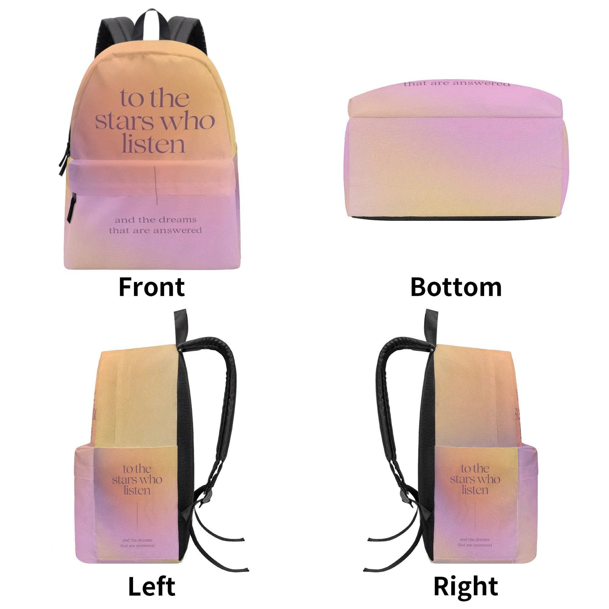 ACOTAR Backpack Quote, To the Stars Who Listen and the Dreams, Pastel Gradient Bookish Backpack Gift. BPVLR01