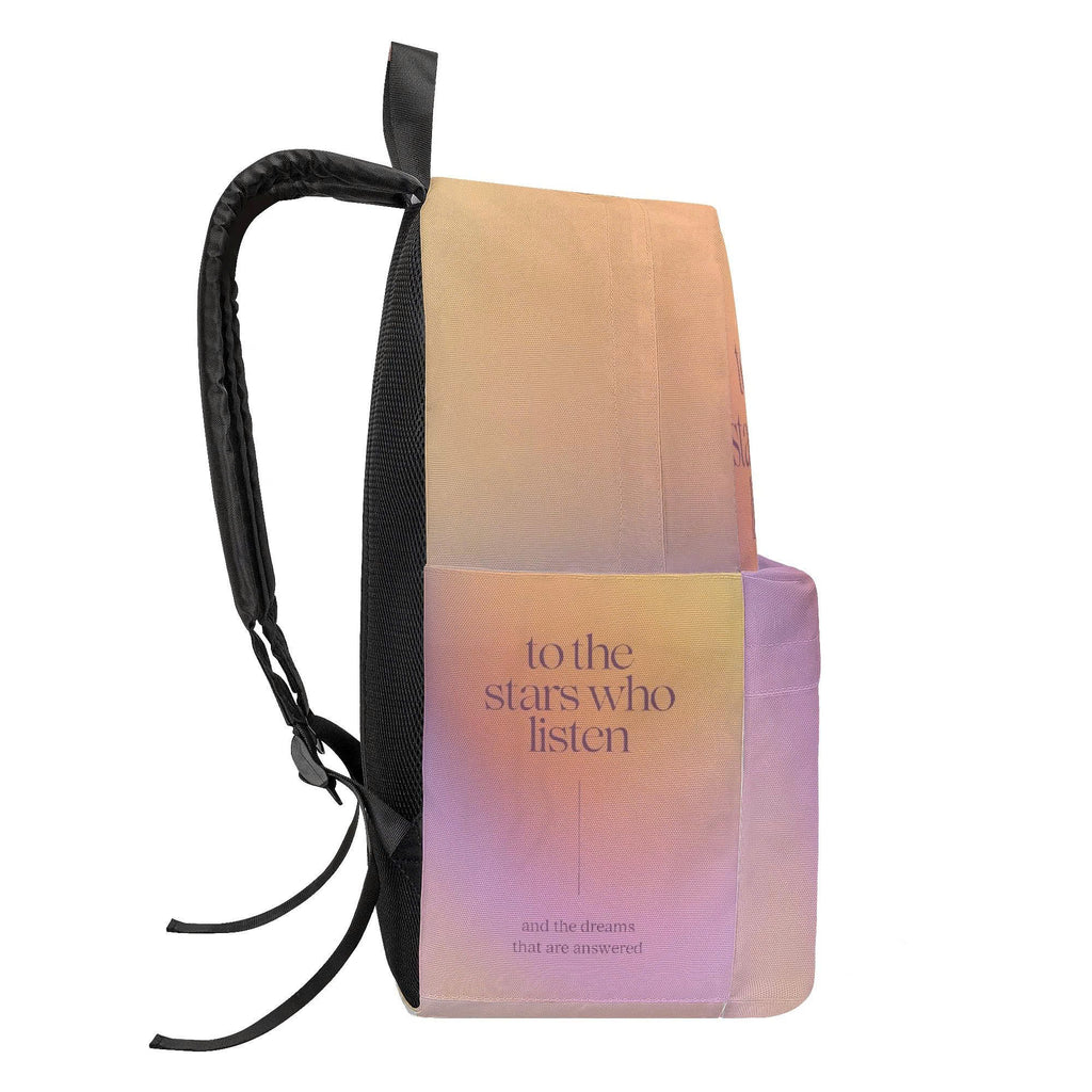 ACOTAR Backpack Quote, To the Stars Who Listen and the Dreams, Pastel Gradient Bookish Backpack Gift. BPVLR01