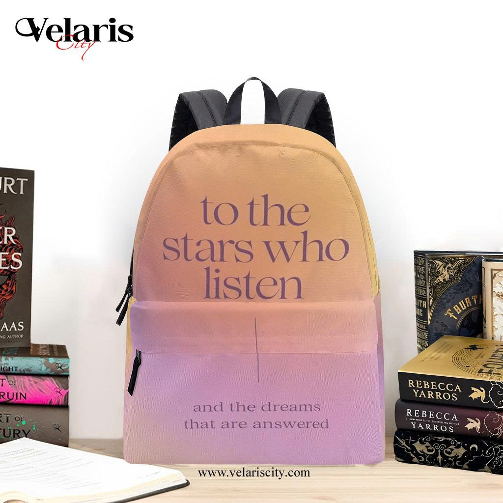 ACOTAR Backpack Quote, To the Stars Who Listen and the Dreams, Pastel Gradient Bookish Backpack Gift. BPVLR01